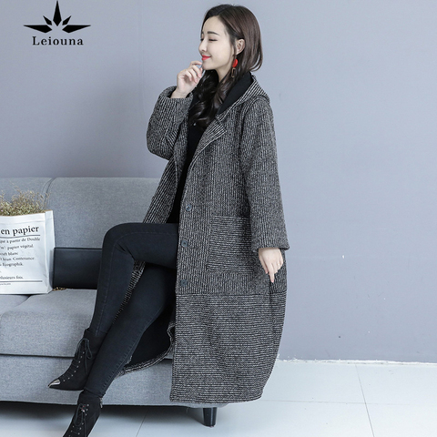 Leiouna Solid Loose Long Large Size 2022 New Fashion Women Autumn Winter Woolen Coat Korean Velvet Thickened Hooded Wool Jackets ► Photo 1/6