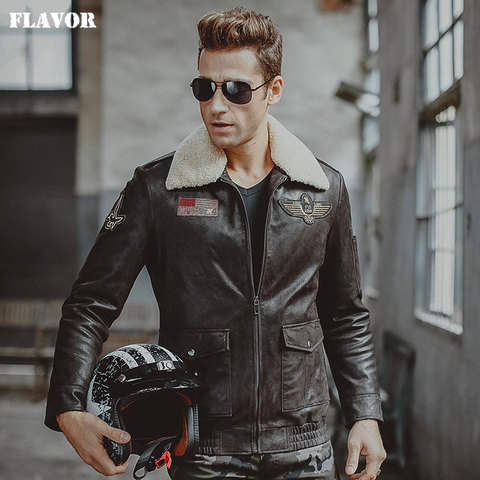 Men's real leather jacket air force flight jackets pigskin Genuine Leather Aviator jackets motorcycle coat men biker jacket ► Photo 1/6