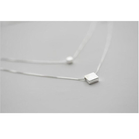 Silver 925 Jewelry Double Layer Square Box Simple Necklace For Women choker S-N194 ► Photo 1/6