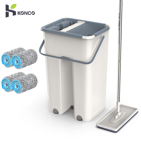 Konco Floor Cleaning Mops 360 Rotating Mop with Bucket Squeeze Flat Mop Home Kitchen Floor Cleaner Floor Scrubber   Tile Mop ► Photo 1/6