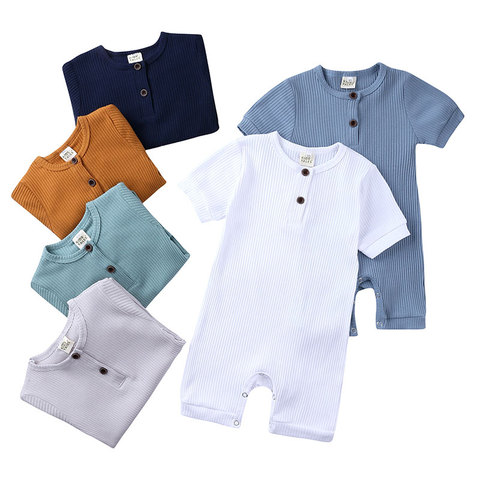 Summer Newborn Baby Romper Soild Color Baby Clothes Girl Rompers Cotton Short Sleeve O-neck Infant Boys Romper 0-24 Months ► Photo 1/6