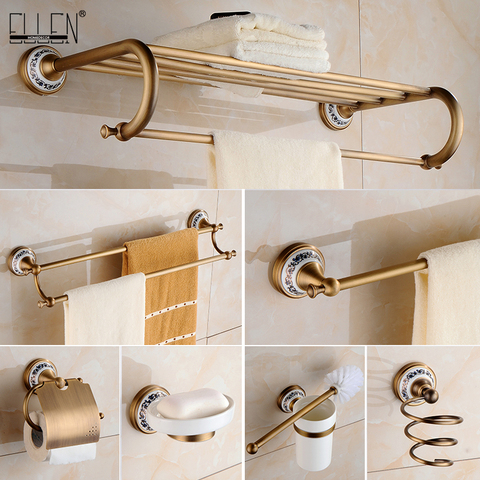 Antique Bronze Bathroom Accessories Sets Towel Shelf Towel Holder Toilet Paper Holder Rove Hook Ceramic Bathroom Products EL3100 ► Photo 1/6