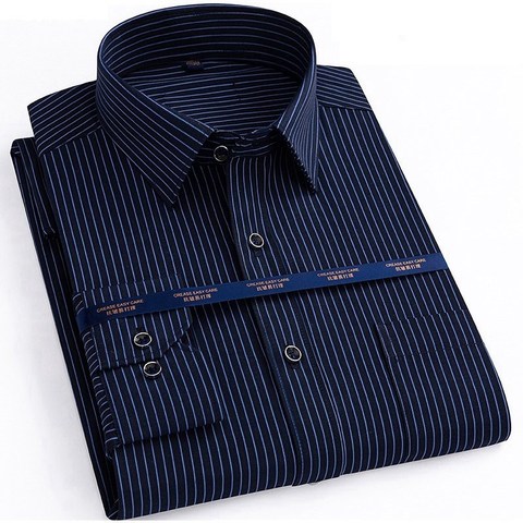 high quality autumn men plus size office shirts long sleeve cotton 8XL 10XL 12XL oversize striped shirts formal shirt blue black ► Photo 1/6