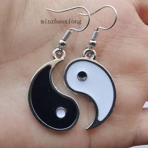 Women Asymmetry Dangle Earrings Gossip Tai Chi Yin Yang Yinyang White Black Friendship Couple Pendants Dangle Earrings Jewelry ► Photo 1/6