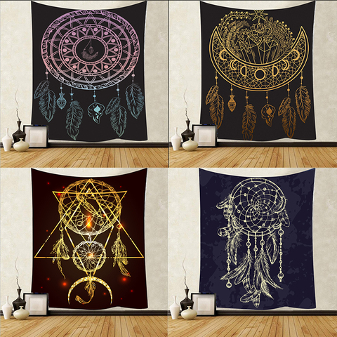 Cheap Dreamcatcher Tapestry Psychedelic Feather Wall Hanging Art Tapestries Wall Cloth Carpet Background Yoga Mat Home Decor ► Photo 1/6