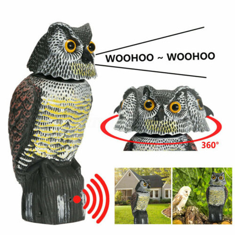 Realistic Bird Scarer Rotating Head Sound Owl Prowler Decoy Protection Repellent Pest Control Scarecrow Garden Yard Move ► Photo 1/6
