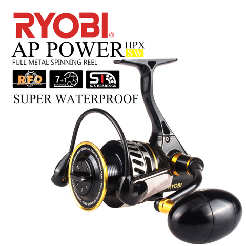 RYOBI AP POWER SW Spinning Fishing Reels 6000/8000/10000 Gear Ratio 5.0:1 Max Drag 10kg Full Metal Body Saltwater Reel Fishing ► Photo 1/6