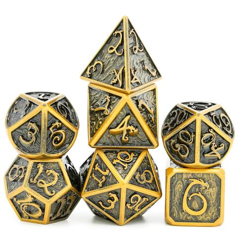 cusdie Dragon Font Metal D&D Dice, Auspicious Cloud, 7 PCs DND Dice, Polyhedral Dice Set, for Role Playing Game MTG Pathfinder ► Photo 1/6