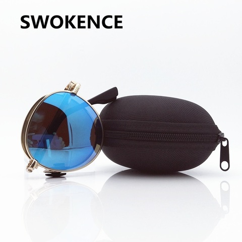 SWOKENCE Folded Polarized Sunglasses Men Women Portable Folding Spectacles Alloy Round Frame Colorfull Lenses Sun Glasses SA62 ► Photo 1/6