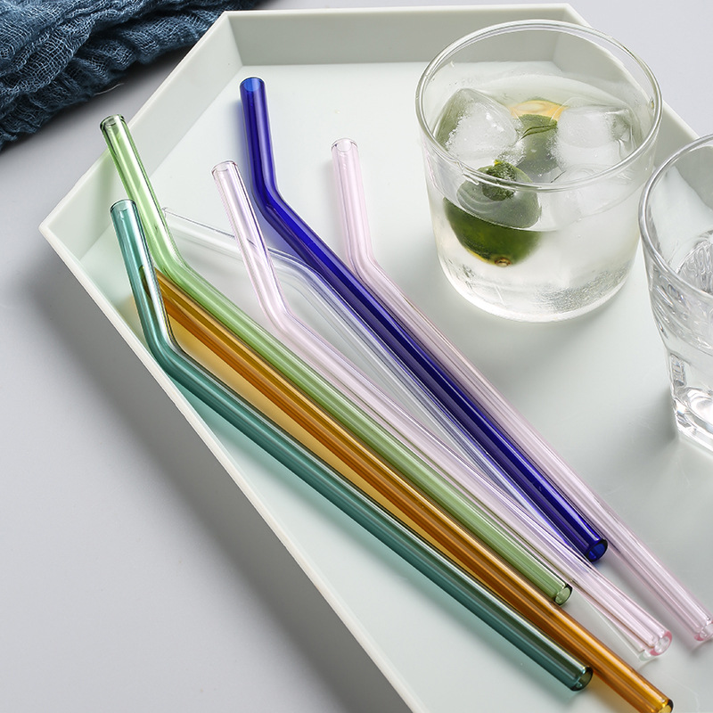 4Pcs Transparent Reusable Glass Drinking-Straw Wedding Birthday Party +  Brush