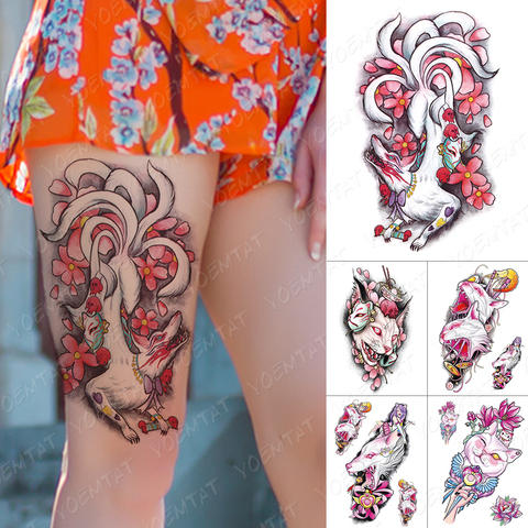 Waterproof Temporary Tattoo Sticker Nine Tailed Fox Demon Flash Tattoos Pink Anime Harajuku Body Art Arm Fake Tatoo Women Men ► Photo 1/6