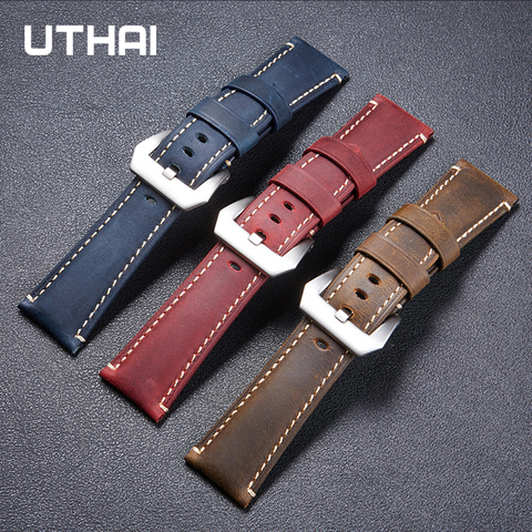 UTHAI F14 Genuine Leather Watch strap Watchband Retro Sport belt Buckle Black Brown Red 22/24/26mm ► Photo 1/1
