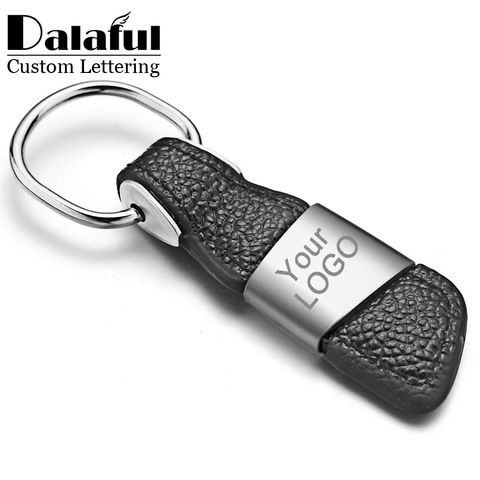 Custom Lettering Keychains Men Genuine Leather Keyrings Metal Engrave Name Customized Logo Personalized Gift Key Chain Car K375 ► Photo 1/6