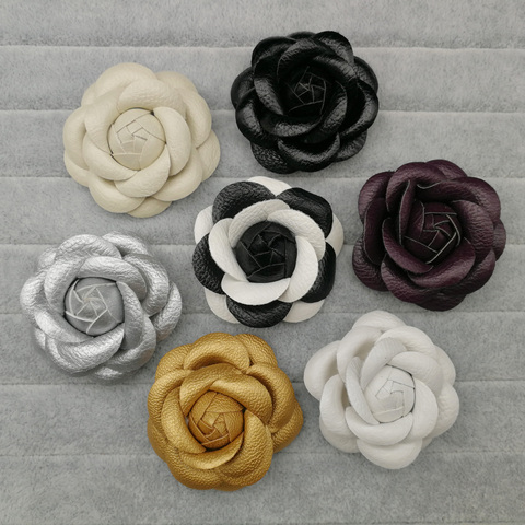 New Korean Handmade PU Leather Camellia Flower Brooches for Women Big Black White Brooch Pin Girls Gift Clothing Accessories ► Photo 1/6