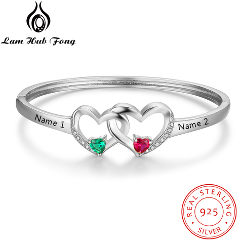 925 Sterling Silver Heart Bracelet for Women Personalized Name Bracelets & Bangles with Birthstone Wedding Gift  (Lam Hub Fong) ► Photo 1/6