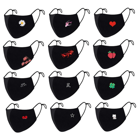 Korean Cartoon Print Cotton Adult Washable Mask Adjustable 1 Pcs Dustproof Anti Pollution Black Mouth Mask Fabric Mascarillas ► Photo 1/6