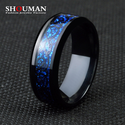 SHOUMAN 2022 Stainless Steel Black Blue Dragon Rings for Men Women Wedding Band Custom Engrave Name Charm Male Gift ► Photo 1/6