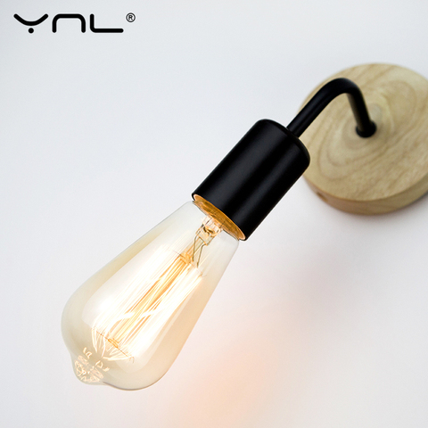 Nordic Wood Wall Lamp Sconce E27 85-265V Retro Vintage Indoor Lighting Bedroom Liveing Room For Home LED Wall Light Fixture ► Photo 1/6