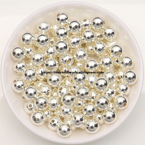 Free Shipping Smooth Silver Plated ABS Acrylic Round Spacer Beads 4 6 8 10 12MM Picks ► Photo 1/1