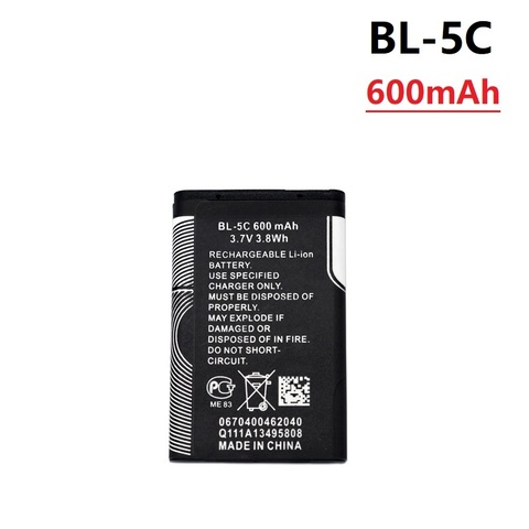 3.7V 600mAh Battery BL-5C BL5C BL 5C Rechargeable Batteries For Nokia 2112 2118 2255 2270 2280 2300 2600 2610 3125 3230 1pcs ► Photo 1/3