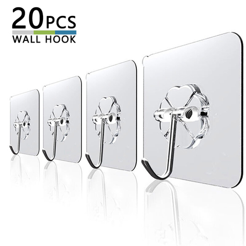 20Pcs 6x6cm Transparent Strong Self Adhesive Door Wall Hangers Hooks Suction Heavy Load Rack Cup Sucker for Kitchen Bathroom ► Photo 1/6