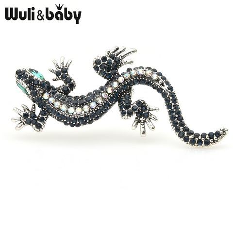 Wuli&baby Blue Rhinestone Gecko Brooches Women Men Lovely Metal Animal Brooch Pins New Year Gifts ► Photo 1/4