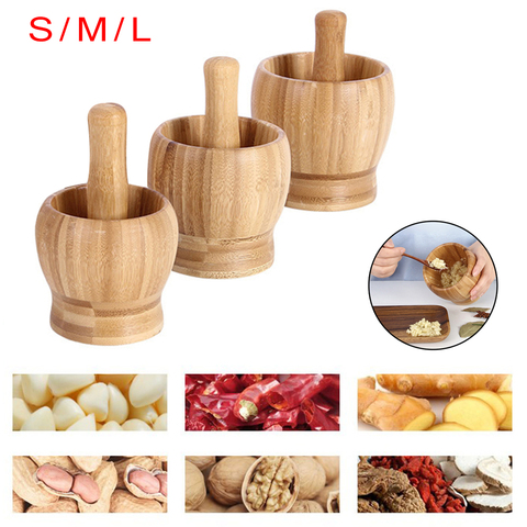 Manual Bamboo Mortar Pestle Set Garlic Grinder Spice Herb Crush Kitchen Tool Mortar Pestle Kitchen Gadget 220/320/460ml ► Photo 1/6