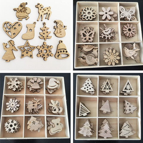 50pcs Natural Wood Christmas Ornaments Pendant Hanging Gifts Elk Deer Snowflake Xmas Tree New Year Party Decorations for Home ► Photo 1/6