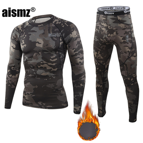 Aismz Winter Thermal Underwear Men Warm Fitness Fleece Legging Tight Undershirts Compression Quick Drying Thermo Long Johns Sets ► Photo 1/6