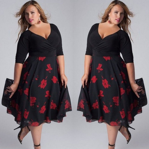 Plus Size Fashion Women Mid-Calf Dress Floral Dress Casual Sexy Summer Dress Sundress Evening Party Dress Vestidos de fiesta ► Photo 1/6