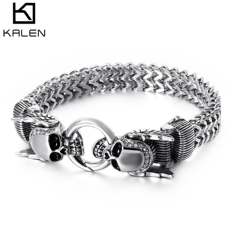 KALEN New Stainless Steel 23cm Chunky Mesh Chain Bracelet For Men Punk Skull Charm Bracelet Gothic Halloween Jewelry Accessories ► Photo 1/6