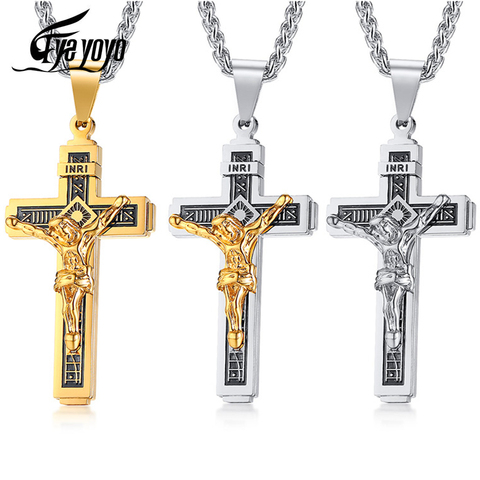 EyeYoYo Men's 3 Color Stainless Steel Crucifixion Jesus Cross Punk Pendant Necklace ► Photo 1/6