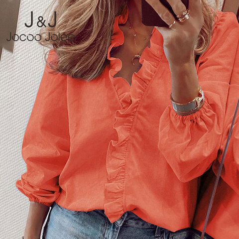 Women's O-Neck Slim Office Shirts Tops Elegant Ruffle Sleeve Blouse 