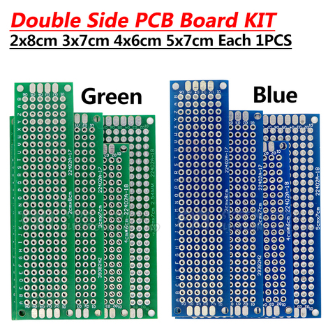 4pcs 5x7 4x6 3x7 2x8 cm Blue Green double Side Copper prototype pcb Universal Board Cave plate Circuit board kit For Arduino ► Photo 1/4