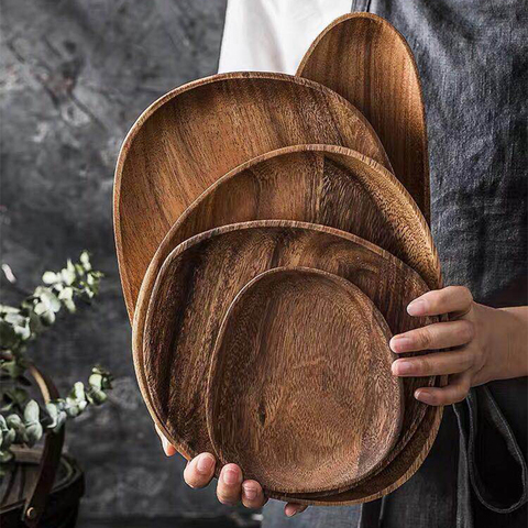 Whole Wood lovesickness Wood Irregular Oval Solid Wood Pan Plate Fruit Dishes Saucer Tea Tray Dessert Dinner Plate Tableware Set ► Photo 1/6