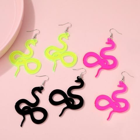 Punk Hip Hop Neon Green Pink Black Twist Snake Earrings for Women Arcylic Acetate Twisted Animal Snakes Drop Earrings Brincos ► Photo 1/6