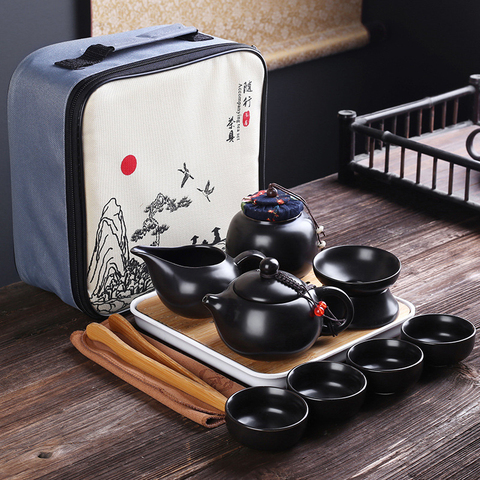 Portable Ceramic Teaware Set Chinese Kung Fu Teaset Teapot Traveller Teaware With Bag Teaset Gaiwan Tea Cups Of Tea Ceremony ► Photo 1/5