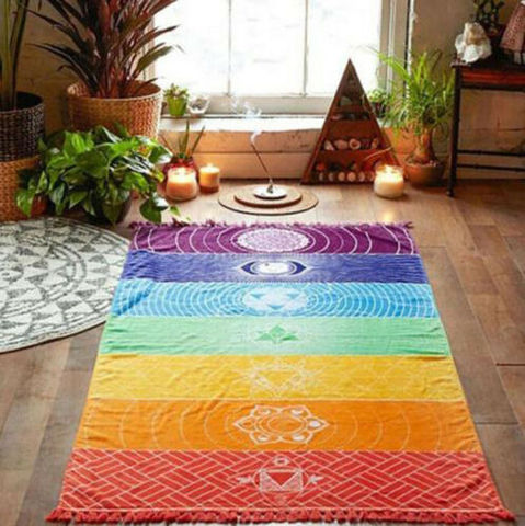 AA Bohemia Wall Hanging India Mandala Blanket 7 Chakra Tapestry Rainbow Yoga Mat ► Photo 1/6