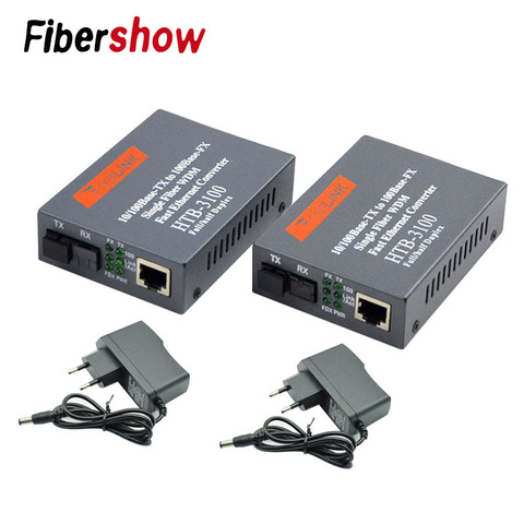 1 Pair Media Converter HTB-3100 Fiber Optical Single Mode Single Fiber SC Port 20KM External Power Supply 10/100M ► Photo 1/6