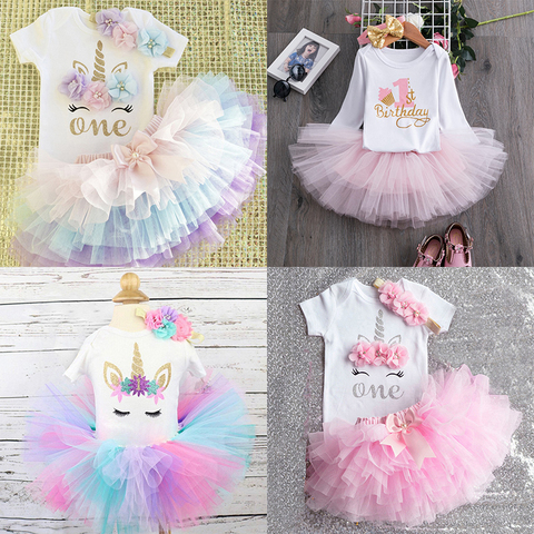 My Little Baby Girl First 1st Birthday Party Dress Cute Pink Tutu Cake Outfits Infant Dresses Baby Girls Baptism Clothes 0-12M ► Photo 1/6