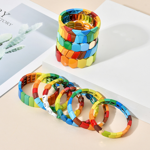 New Boho Friendship Handmade Bracelets For Women Rainbow Enamel Tile Bracelet Femme Pulsera Mujer Moda Multicolor Jewelry Gift ► Photo 1/6
