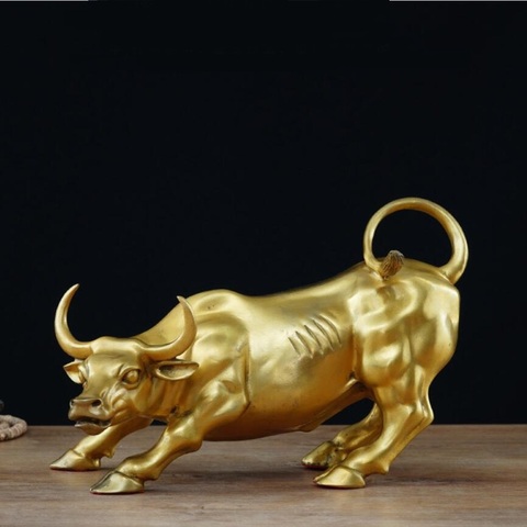 5 Sizes Golden Wall Street Bull OX Figurine Sculpture Charging Stock Market Bull Statue Home Office Decoration Gift ► Photo 1/6