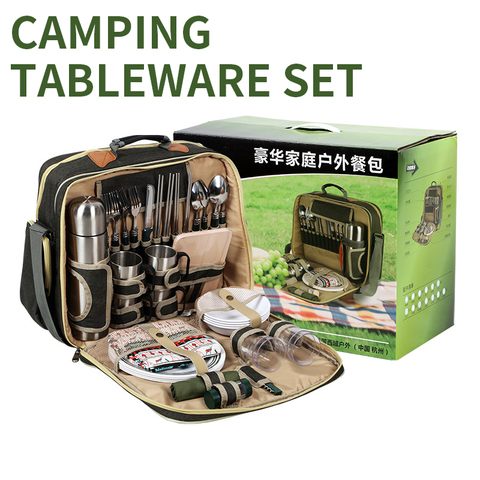 Portable Luxury Camping Picnic Tableware Set Dishes Outdoor Tableware Set With Insulation Bag Camp Cooking Supplies For 4 Person ► Photo 1/6