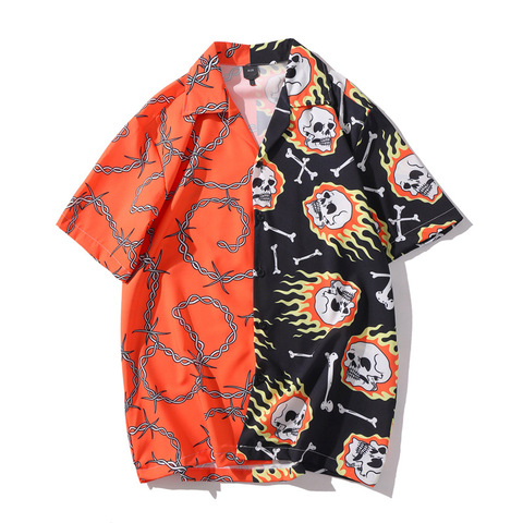 Vintage Shirt New Summer Men Hawaiian Short Sleeve Shirt Mens Casual Lightning Skeleton Print Beach Shirts Man Oversized Hemd ► Photo 1/6