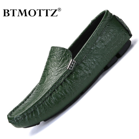 Men's Casual Shoes Luxury Brand 2022 Crocodile Leather Italian Loafers Men Moccasins Slip on Boat Shoes Plus Size 38-47 BTMOTTZ ► Photo 1/6