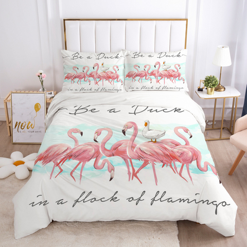 3D Luxury Bedding Set Queen/King/Europe Size Comforter/Quilt/Blanket Case Duvet Cover Pillowcases Linens Nordic White Flamingo ► Photo 1/6