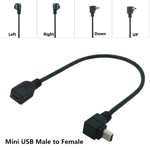Mini USB Cable 5Pin Male Plug To Female Jack Extension Data Adapter Lead Cable Right Angle 90 Degree Cord 25cm ► Photo 1/6