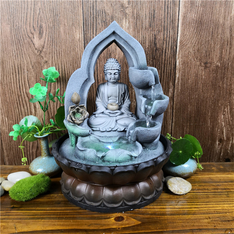 Indoor Air Humidifie Waterfall Fountain Office Tabletop Relaxation Fountain View With LED Light Lucky Feng Shui Buddha Statue ► Photo 1/6