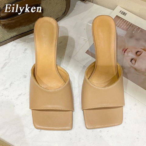 Eilyken 2022 Heels Fashion Soft Cozy PU Leather Peep Toe Shoe Womens Slippers Outdoor Designer Sandals Mule Femme Slides ► Photo 1/4