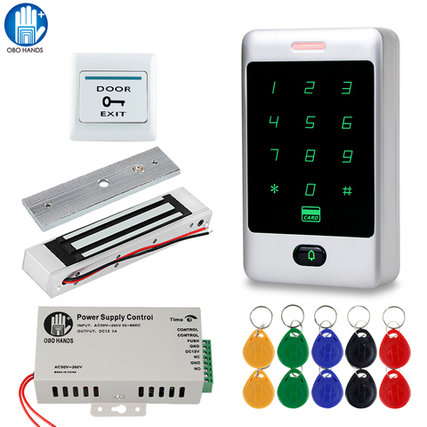 RFID Door Access Control System Kit RFID Keyboard Waterproof Cover + 180KG Electric Magnetic Door Locks + Power Supply for Home ► Photo 1/6